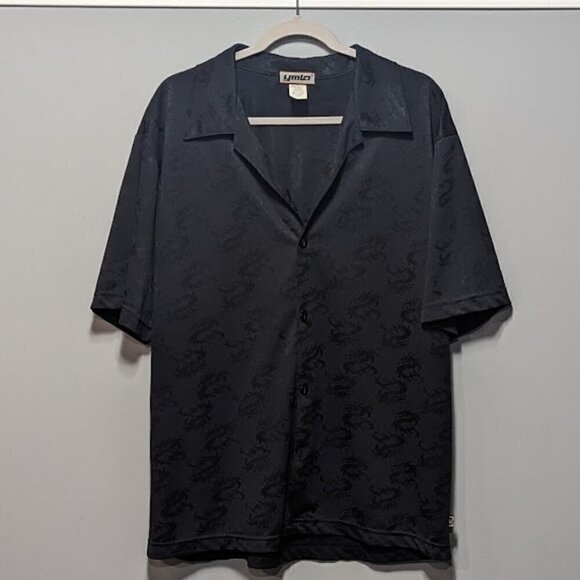 Vintage Y2k YMLA Button-Down Dragon All Over Print Short Sleeve Shirt Size L USA - Picture 1 of 4